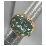 14k Yellow Gold Emerald Diamond Ring Sz 6 Tw 9g