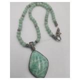 Sterling Silver Green Natural Stone 16in Necklace