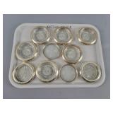 10 Pc Sterling Silver Rimmed Coasters