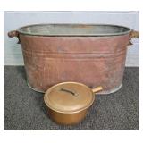 Lg Oval Copper Tub W/ Wooden Handles + Bonus
