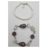 2 Sterling Silver Bracelets One Art Glass 8in &