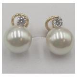 Gold Over Sterling Silver Diamond Pearl Pierced