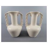 2x Bid White 2 Handle Vases Circa 1940