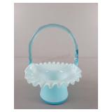 Antique Blue Basket Ruffled Glass Vase