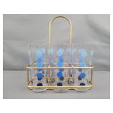 Set Of 6 Mid-century Glassed With Caddy