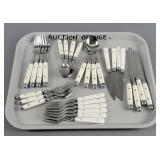 29 Pc White Handle Flatware
