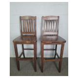 2x Bid Solid Wood Walnut Finish Bar Stools