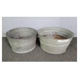 2x Bid 20" & 22" Round Vintage Galvanized Wash Tub