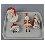 4x Bid Mercury Glass Style Santa Ornaments