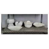 5x Bid White Vases, Tray & More