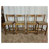 4x The Bid Wood & Rush Bottom Stools
