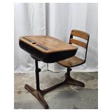 Vintage Flip Top Wood School Desk