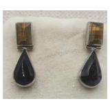 Sterling Silver Onyx And Tigers Eye Pierced