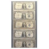 Lot Of 5 Us $1 Silver Certificates 1935, 57