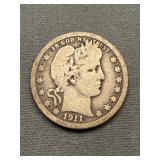 1911 Barber Silver Quarter
