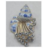 Blue White Rhinestones Seashell Enamel Look