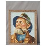 Framed Needlepoint The Old Salt Fisherman Portrait