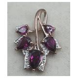 Sterling Silver Deep Pink Gemstone Pendant Signed