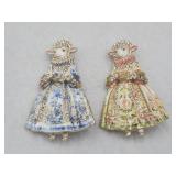 2 Lamb Sheep Tea Party Brooch Pins