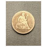 1869 Liberty Seated Silver Dime