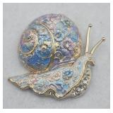 Floral Rhinestone Snail Brooch Pin