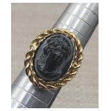 High Relief Black Cameo Costume Ring Adjustable
