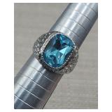 Large Blue Stone Costume Ring Sz 8.5
