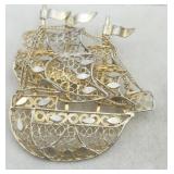Sterling Silver Filigree Ship Brooch Pin 7.7g