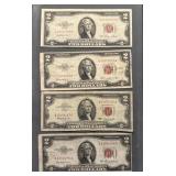 Lot Of 4 - 1953 - $2 Red Seal Notes
