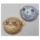 2 Puffer Fish Brooches / Pins