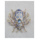 Rhinestone Blue White Insect Beetle Brooch Pin