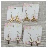 4 Pr Pierced Earrings Shark Tooth And Dolphins