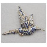 Blue White Porcelain Look Hummingbird Brooch Pin