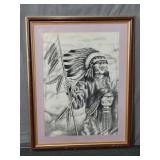 " Native Chief & Warrior" Charcoal Framed & Matted