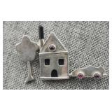 Sterling Silver Unique Brooch Pin Onyx / Rubies ?