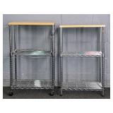 2x Bid Wood Top 3 Tier Metal Wire Rack Shelf Units