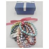 New 10 Piece Cultured Pearls Dyed Bracelet Set
