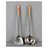 2x The Bid Ss W/ 18" Wood Handle Spatula & Ladle