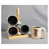 Prado Ceramica Mug Tree W/ 4 Mugs