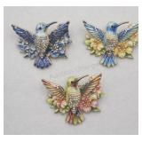 3 Hummingbird Brooches Pins