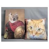 2 Pc Cat Whimsical Cat Warrior Portrait & Pillow
