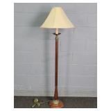 Ethan Allen Wood Floor Lamp W/ Double Cloth Shade