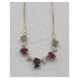 Sterling Silver Diamond & Multi  Gemstone 15in