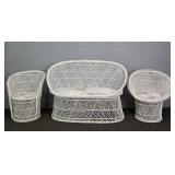 3pc Set Vintage Painted Natural Wicker