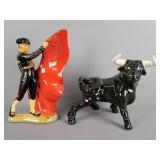 2 Pc Lot Matador & Bull Ceramic Figurines
