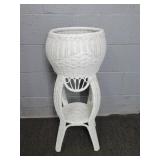 Vintage Painted Natural Wicker Plant Stand