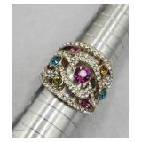 Sparkling Multi Rhinestone Statement Ring Sz 8