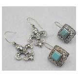 2 X Bid Sterling Silver Pierced Earrings