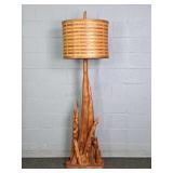 Vintage Cypress Floor Lamp W/ Woven Rattan Shade