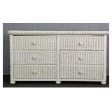 Vintage Painted Natural Wicker 6 Drawer Dresser